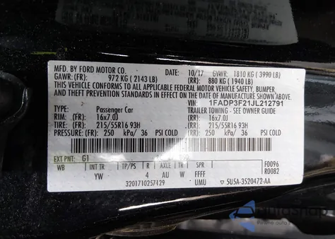 2018 Ford Focus Se z USA, uszkodzony, nr VIN 1FADP3F21JL212791